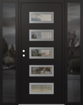 Diamond D1 64" x 80" black/black clear Glass Panel stainless steel RHI with 2 Sidelites mirrored Glass