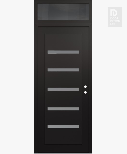 Modern Steel Front Door Diamond C7 36" x 96" black/white frosted Glass Panel black LHI with Transom mirrored Glass