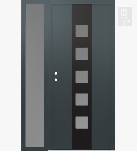 Modern Steel Front Door DIAMOND A13 50" X 80" ANTHRACITE/ANTHRACITE FROSTED GLASS PANEL BLACK RHI WITH SIDELITE FROSTED GLASS