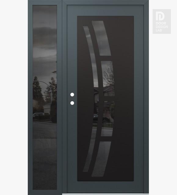Modern Steel Front Door Diamond C12 52" x 80" anthracite/anthracite mirrored Glass Panel black RHI with Sidelite mirrored Glass