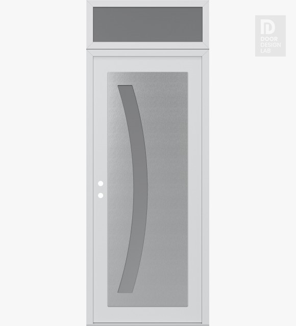 Modern Steel Front Door Diamond C4 36" x 96" white/white frosted Glass Panel stainless steel RHI with Transom frosted Glass