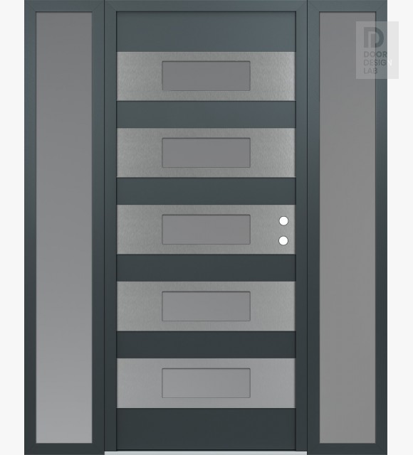 Modern Steel Front Door Diamond D5 64" x 80" anthracite/anthracite frosted Glass Panel stainless steel LHI with 2 Sidelites frosted Glass