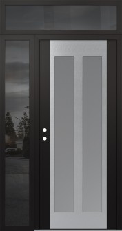 Diamond C14 52" x 96" black/white frosted Glass Panel stainless steel RHI with Sidelite and Transom mirrored Glass