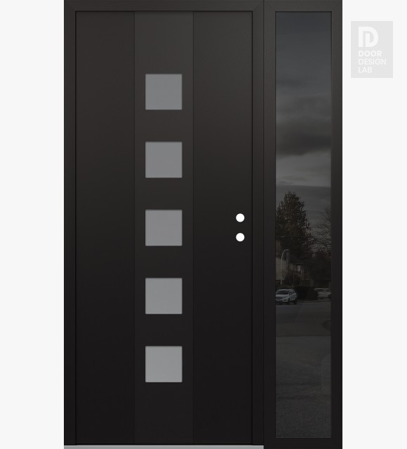 Modern Steel Front Door DIAMOND A13 48" X 80" BLACK/WHITE FROSTED GLASS PANEL BLACK LHI WITH SIDELITE MIRRORED GLASS