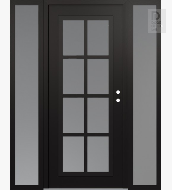 Modern Steel Front Door Diamond C16 64" x 80" black/white frosted Glass Panel black LHI with 2 Sidelites frosted Glass