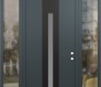 Modern Steel Front Door DIAMOND A2 68" X 96" ANTHRACITE/ANTHRACITE FROSTED GLASS PANEL BLACK LHI WITH 2 SIDELITES AND TRANSOM CLEAR GLASS