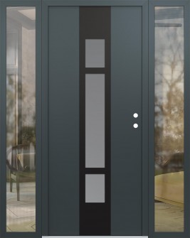 DIAMOND A9 64" X 80" ANTHRACITE/ANTHRACITE FROSTED GLASS PANEL BLACK LHI WITH 2 SIDELITES CLEAR GLASS