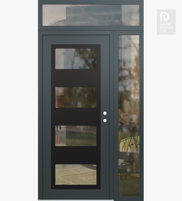 Modern Steel Front Door Diamond C2 48" x 96" anthracite/anthracite clear Glass Panel black LHI with Sidelite and Transom clear Glass