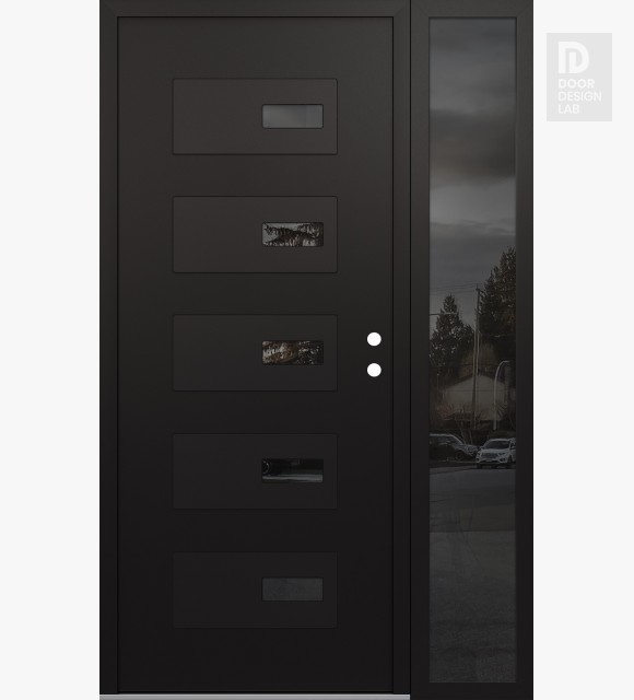 Modern Steel Front Door Diamond D7 48" x 80" black/black mirrored Glass Panel black LHI with Sidelite mirrored Glass