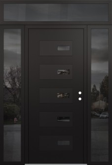 Diamond D7 68" x 96" black/black mirrored Glass Panel black LHI with 2 Sidelites and Transom mirrored Glass