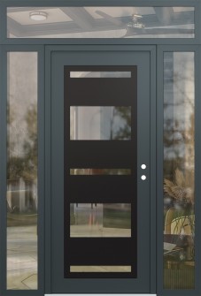 Diamond C10 68" x 96" anthracite/anthracite clear Glass Panel black LHI with 2 Sidelites and Transom clear Glass
