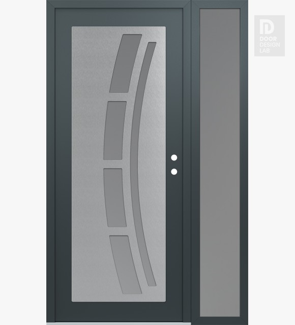 Modern Steel Front Door Diamond C12 48" x 80" anthracite/anthracite frosted Glass Panel stainless steel LHI with Sidelite frosted Glass
