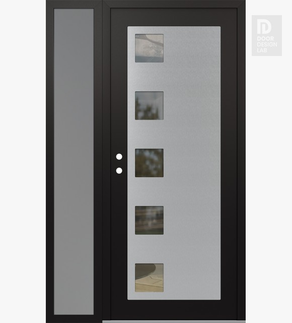 Modern Steel Front Door Diamond C5 50" x 80" black/black clear Glass Panel stainless steel RHI with Sidelite frosted Glass