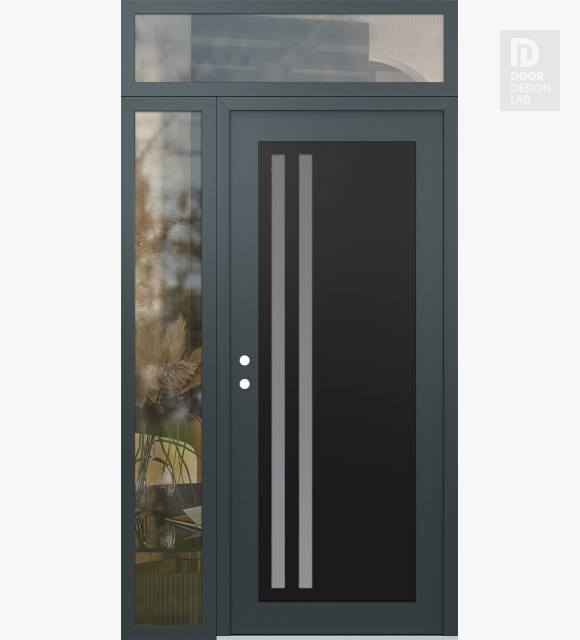 Modern Steel Front Door Diamond C6 50" x 96" anthracite/anthracite frosted Glass Panel black RHI with Sidelite and Transom clear Glass
