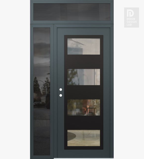 Modern Steel Front Door Diamond C2 48" x 96" anthracite/anthracite clear Glass Panel black RHI with Sidelite and Transom mirrored Glass