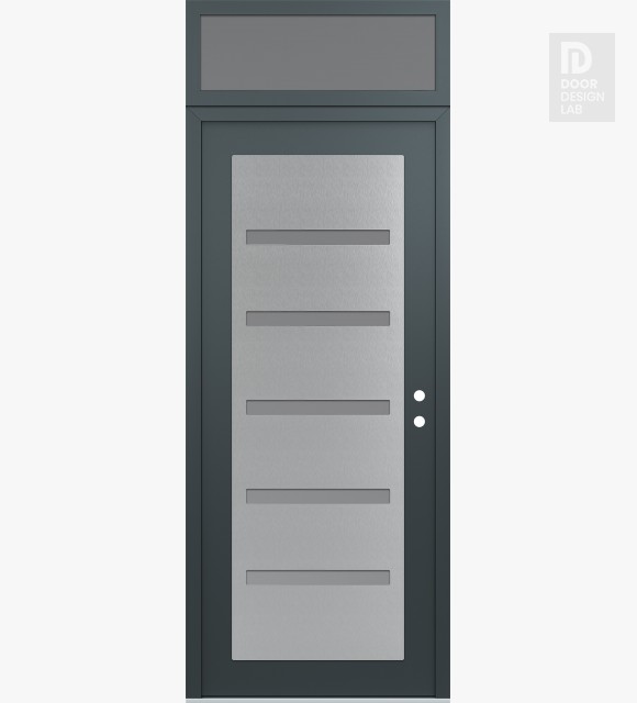 Modern Steel Front Door Diamond C7 36" x 96" anthracite/anthracite frosted Glass Panel stainless steel LHI with Transom frosted Glass