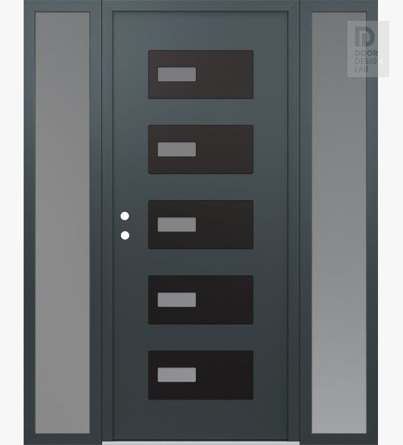 Modern Steel Front Door Diamond D7 60" x 80" anthracite/anthracite frosted Glass Panel black RHI with 2 Sidelites frosted Glass
