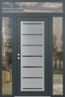 Diamond C11 68" x 96" anthracite/anthracite mirrored Glass Panel stainless steel RHI with 2 Sidelites and Transom clear Glass