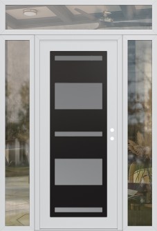 Diamond C10 68" x 96" white/white frosted Glass Panel black LHI with 2 Sidelites and Transom clear Glass