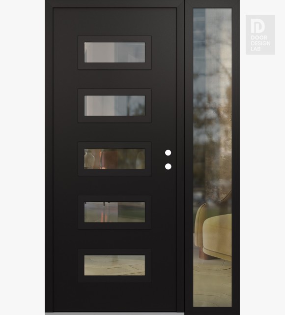 Modern Steel Front Door Diamond D1 48" x 80" black/black clear Glass Panel black LHI with Sidelite clear Glass