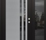 Modern Steel Front Door Diamond C6 48" x 80" black/black mirrored Glass Panel stainless steel LHI with Sidelite mirrored Glass