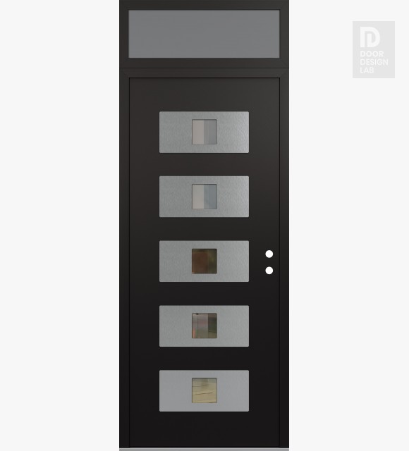 Modern Steel Front Door Diamond D8 36" x 96" black/black clear Glass Panel stainless steel LHI with Transom frosted Glass