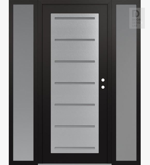 Modern Steel Front Door Diamond C11 60" x 80" black/white frosted Glass Panel stainless steel LHI with 2 Sidelites frosted Glass