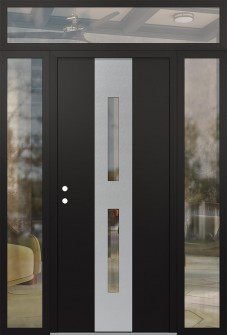 DIAMOND A6 68" X 96" BLACK/BLACK CLEAR GLASS PANEL STAINLESS STEEL RHI WITH 2 SIDELITES AND TRANSOM CLEAR GLASS