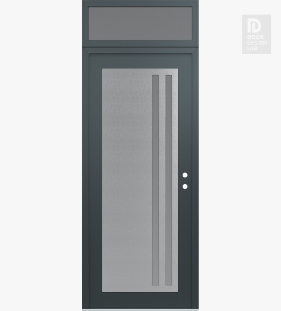 Modern Steel Front Door Diamond C6 36" x 96" anthracite/anthracite frosted Glass Panel stainless steel LHI with Transom frosted Glass