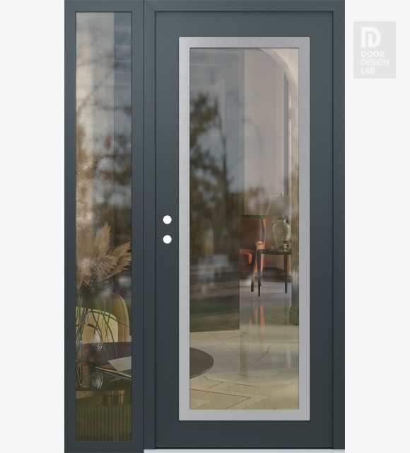 Modern Steel Front Door Diamond C1 48" x 80" anthracite/anthracite clear Glass Panel stainless steel RHI with Sidelite clear Glass