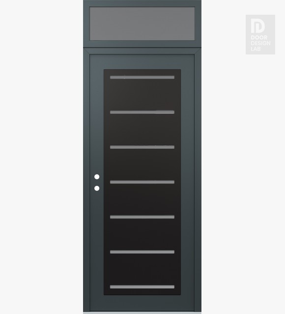 Modern Steel Front Door Diamond C11 36" x 96" anthracite/anthracite frosted Glass Panel black RHI with Transom frosted Glass