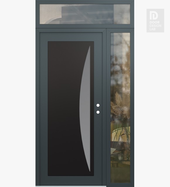 Modern Steel Front Door Diamond C13 48" x 96" anthracite/anthracite frosted Glass Panel black LHI with Sidelite and Transom clear Glass