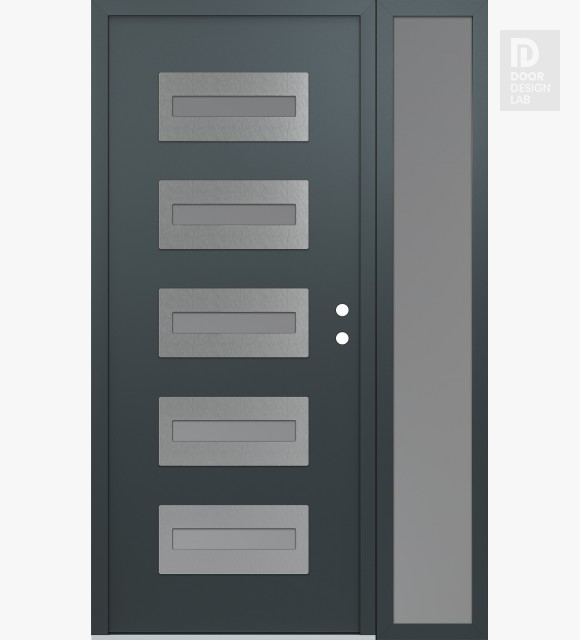 Modern Steel Front Door Diamond D4 50" x 80" anthracite/anthracite frosted Glass Panel stainless steel LHI with Sidelite frosted Glass