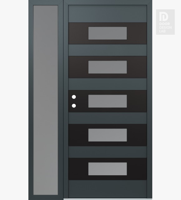 Modern Steel Front Door Diamond D5 52" x 80" anthracite/anthracite frosted Glass Panel black RHI with Sidelite frosted Glass
