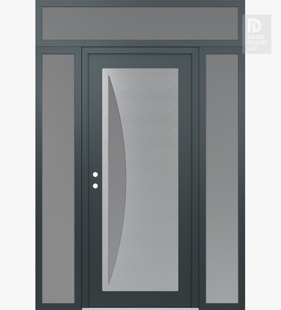 Modern Steel Front Door Diamond C13 68" x 96" anthracite/anthracite frosted Glass Panel stainless steel RHI with 2 Sidelites and Transom frosted Glass