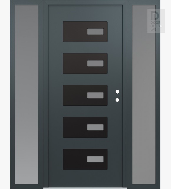 Modern Steel Front Door Diamond D7 60" x 80" anthracite/anthracite frosted Glass Panel black LHI with 2 Sidelites frosted Glass