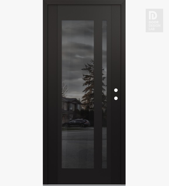 Modern Steel Front Door Diamond C15 36" x 80" black/black mirrored Glass Panel black LHI