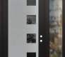 Modern Steel Front Door Diamond C5 48" x 96" black/black mirrored Glass Panel stainless steel LHI with Sidelite and Transom clear Glass