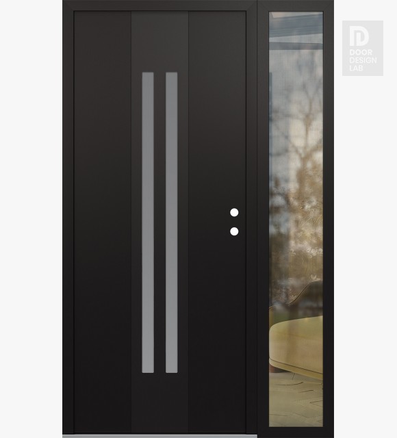 Modern Steel Front Door DIAMOND A8 50" X 80" BLACK/WHITE FROSTED GLASS PANEL BLACK LHI WITH SIDELITE CLEAR GLASS
