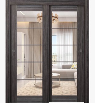Palladio 5 Lite Clear Vetro Gray Oak Bypass doors