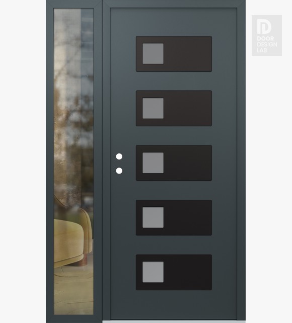 Modern Steel Front Door Diamond D2 50" x 80" anthracite/anthracite frosted Glass Panel black RHI with Sidelite clear Glass