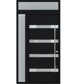 MODERN BLACK FRONT STEEL DOOR AURA 49 1/4" X 95 11/16" LHI + SIDELITE LEFT/TRANSOM