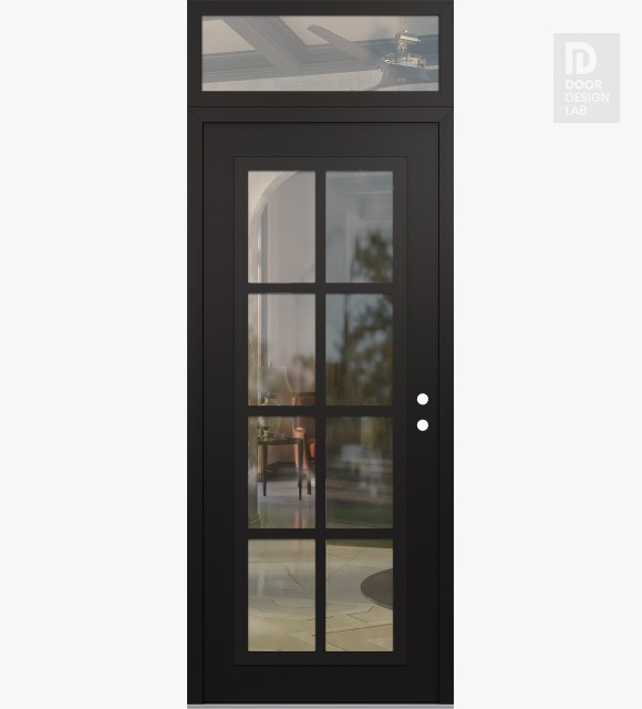 Modern Steel Front Door Diamond C16 36" x 96" black/black clear Glass Panel black LHI with Transom clear Glass