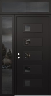 Diamond D2 50" x 96" black/black mirrored Glass Panel black RHI with Sidelite and Transom mirrored Glass