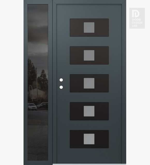 Modern Steel Front Door Diamond D8 50" x 80" anthracite/anthracite frosted Glass Panel black RHI with Sidelite mirrored Glass