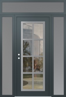 Diamond C16 68" x 96" anthracite/anthracite clear Glass Panel stainless steel RHI with 2 Sidelites and Transom frosted Glass