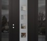 Modern Steel Front Door DIAMOND A13 68" X 96" BLACK/BLACK CLEAR GLASS PANEL STAINLESS STEEL RHI WITH 2 SIDELITES AND TRANSOM MIRRORED GLASS