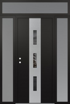 DIAMOND A7 68" X 96" BLACK/BLACK MIRRORED GLASS PANEL STAINLESS STEEL RHI WITH 2 SIDELITES AND TRANSOM FROSTED GLASS