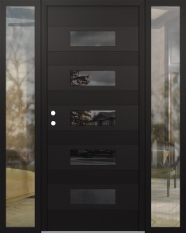 Diamond D5 68" x 80" black/black Mirrored Glass Panel black RHI with 2 Sidelites clear Glass