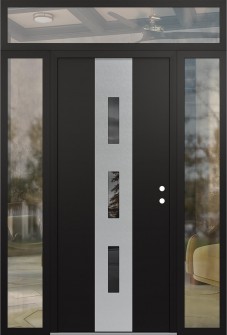 DIAMOND A7 60" X 96" BLACK/BLACK MIRRORED GLASS PANEL STAINLESS STEEL LHI WITH 2 SIDELITES AND TRANSOM CLEAR GLASS